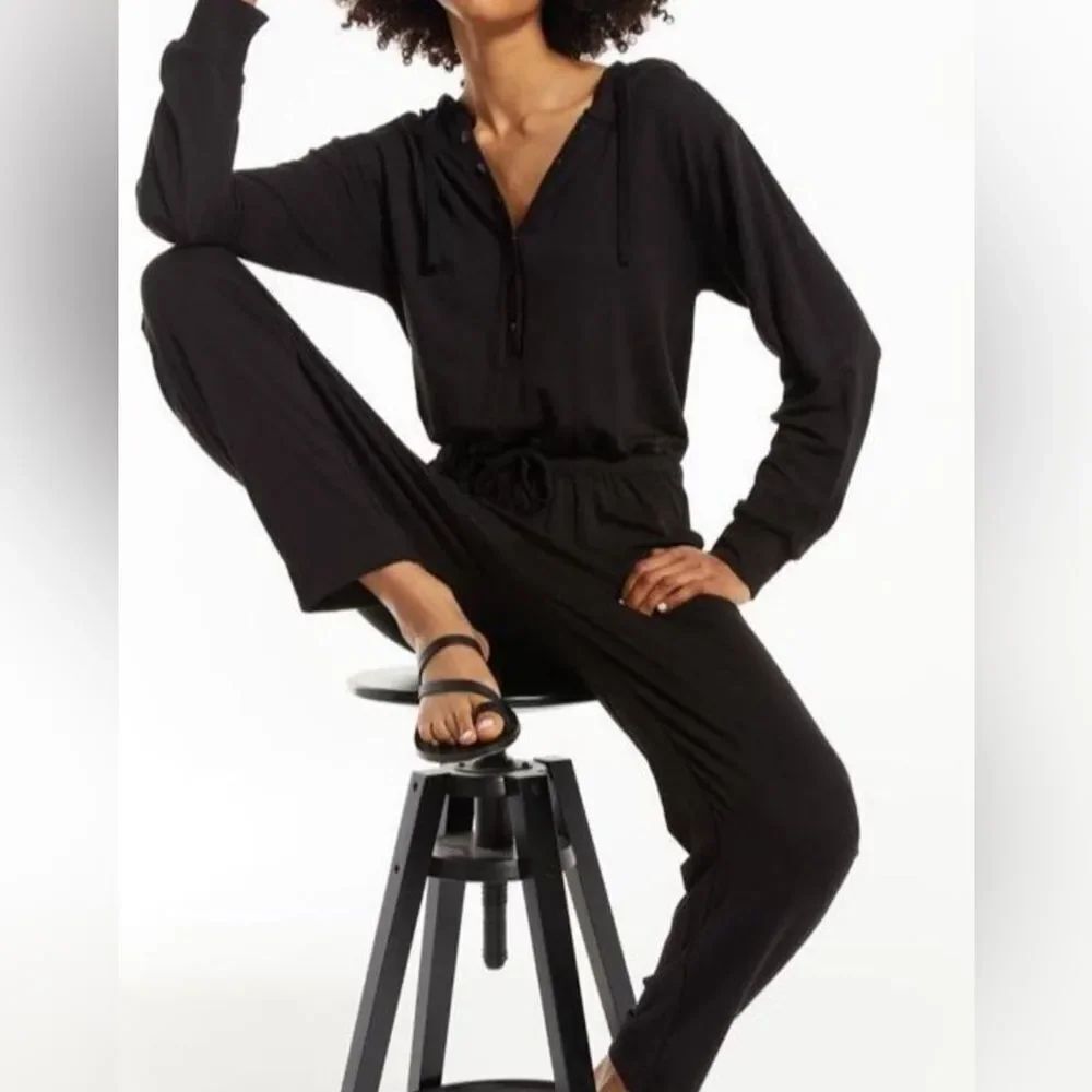Z Supply Lisse Henley Jumpsuit Black M